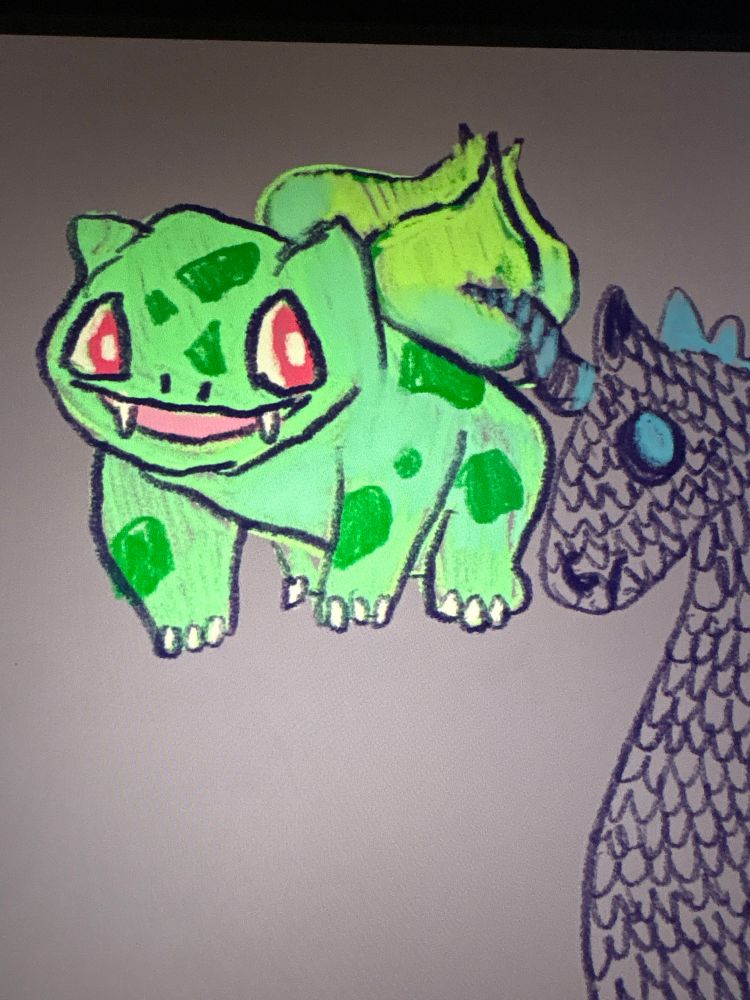 Bulbasaur and sea horse doodle on iPad 