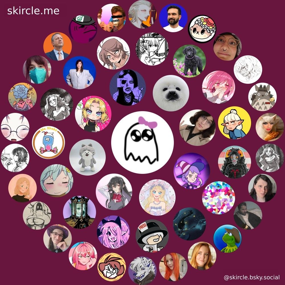 @gaemfeif.bsky.social's  skircle

Inner Circle:
@blanks8008.bsky.social
@borkie.bsky.social
@satsuki.yurienjoyer.gay
@maysuser.name
@maddiemaders.bsky.social
@bellax.bsky.social
@seal-lover.bsky.social
@mel.bzky.team

Middle Circle:
@oceanunderthestars.bsky.social
@katie.bzky.team
@belle.tgirl.gay
@juliagiantrat.bsky.social
@cupofsoffee.bsky.social
@thegalwithaplan.bsky.social
@mofbubble.bsky.social
@jemma.bzky.team
@boob.quest
@robotranny.soy
@buppy.kindboys.online
@girlsloving.bsky.social
@aidenr0.bsky.social
@millyfirehazard.bsky.social
@lvdvl.bsky.social

Outer Circle:
@basil-mage.bsky.social
@shenanigansen.bsky.social
@shyaren.bsky.social
@billibeedededawnjr.bsky.social
@lilylemonade69.bsky.social
@queenrayna1337.bsky.social
@mel.meangirls.online
@cafefoxtale.bsky.social
@roseofmara.bsky.social
@trans.bsky.social
@bradlander.bsky.social
@junlper.beer
@teacomfy.bsky.social
@radm.transsexual.navy
@zohrankmamdani.bsky.social
@chiitan.love
@sate-ayam.bsky.social
@doggirldotfaggot.bsky.social
@mudron.bsky.social
@peteypayless.bsky.social
@2inch.bsky.social
@jaydradawn.bsky.social
@acyn.bsky.social
@josh.uno
@hypercubexl.bsky.social
@ruby-soho.com