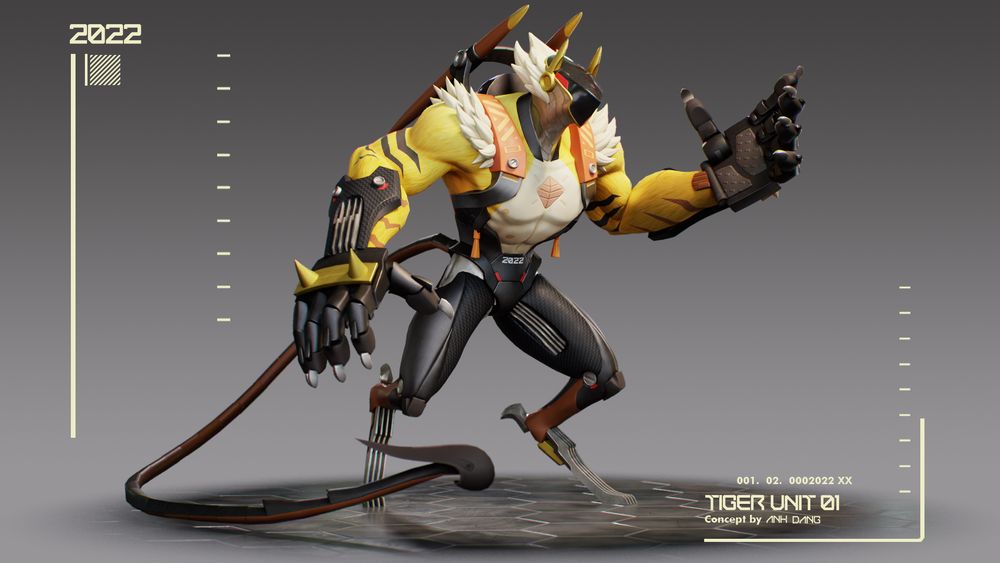 A 3D model of a tiger that is partially robot. Based on a concept made by Anh Dang.