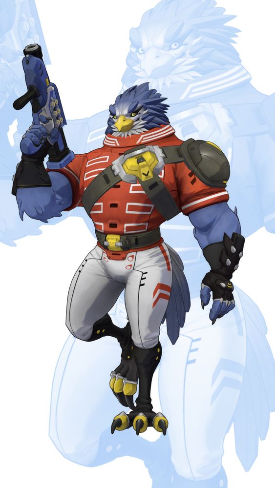 A 3D model of a bird gunner based on a concept artpiece from Nesskain.