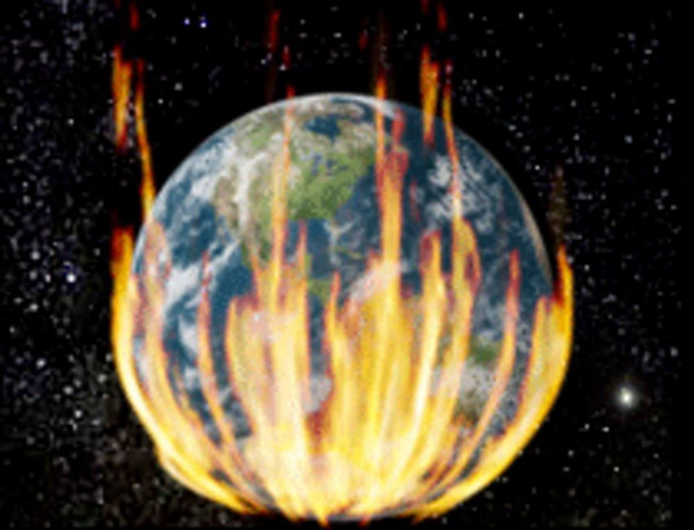 a picture of a burning earth with fire coming out of it