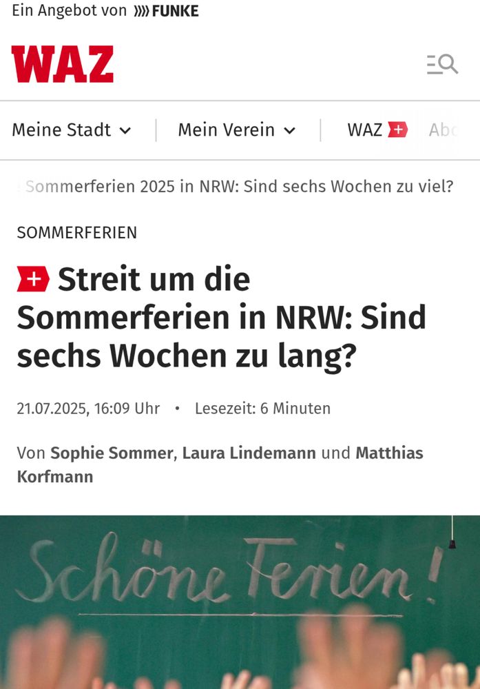 WAZ-Schlagzeile: Sind 6 Wochen Sommerferien zu lang?