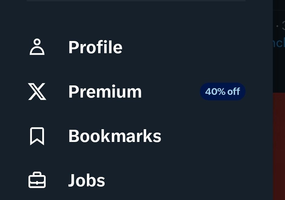 Screenshot shows X (former Twitter) is offering Premium subscription at 40% off.