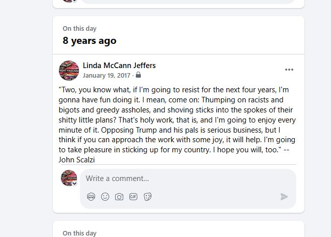 John Scaliz's words from 8 years ago urging us to face the next 4 years under Trump with joy and to take pleasure in standing up for our country.