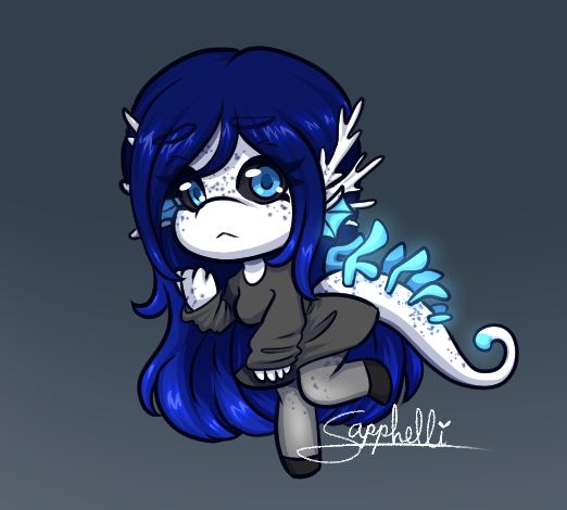 chibi of an white anthro seahorse with long blue hair