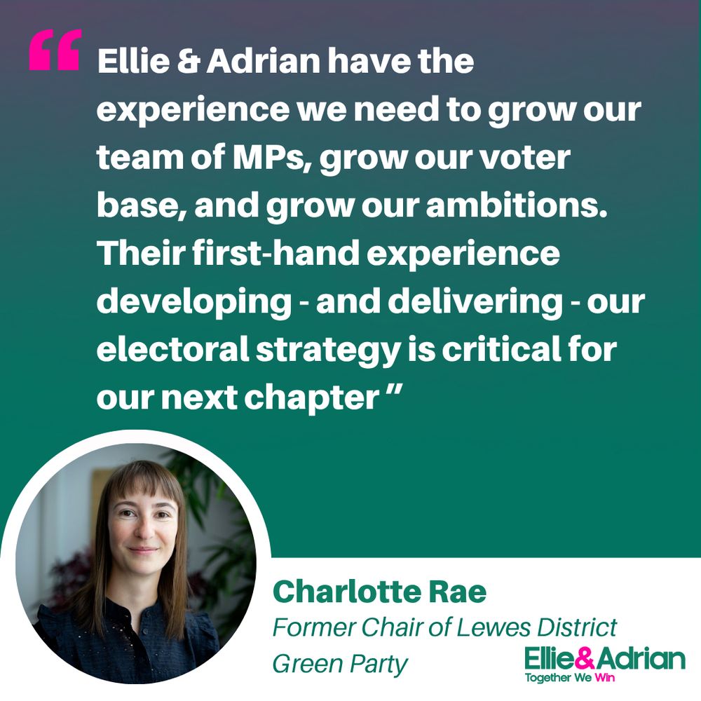 Picture of Dr Charlotte Rae with the quote: “Ellie & Adrian have the experience we need to grow our team of MPs, grow our voter base, and grow our ambitions. Their first-hand experience developing – and delivering – our electoral strategy is critical for our next chapter.”