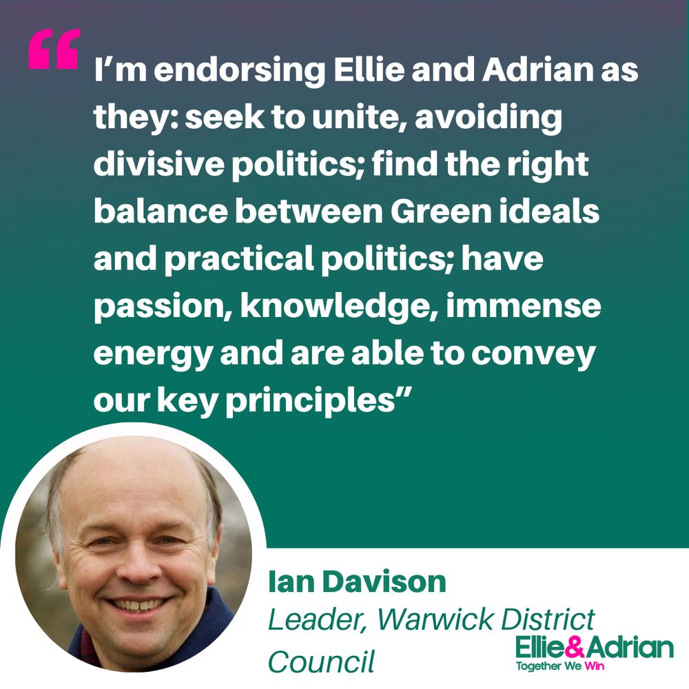 Picture of Cllr Ian Davison in Warwick with a quote of support for Ellie and Adrian.