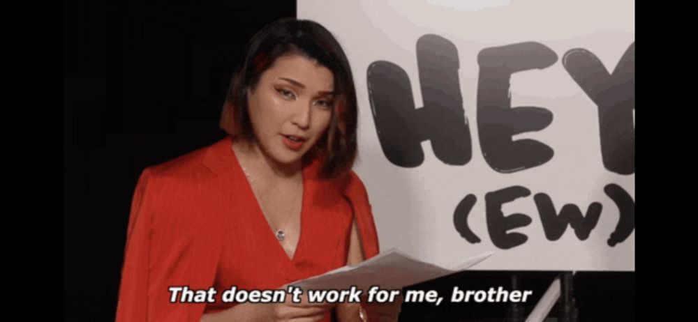 Hikaru Shida on Hey (EW)! reading the line, "That doesn't work for me, brother."