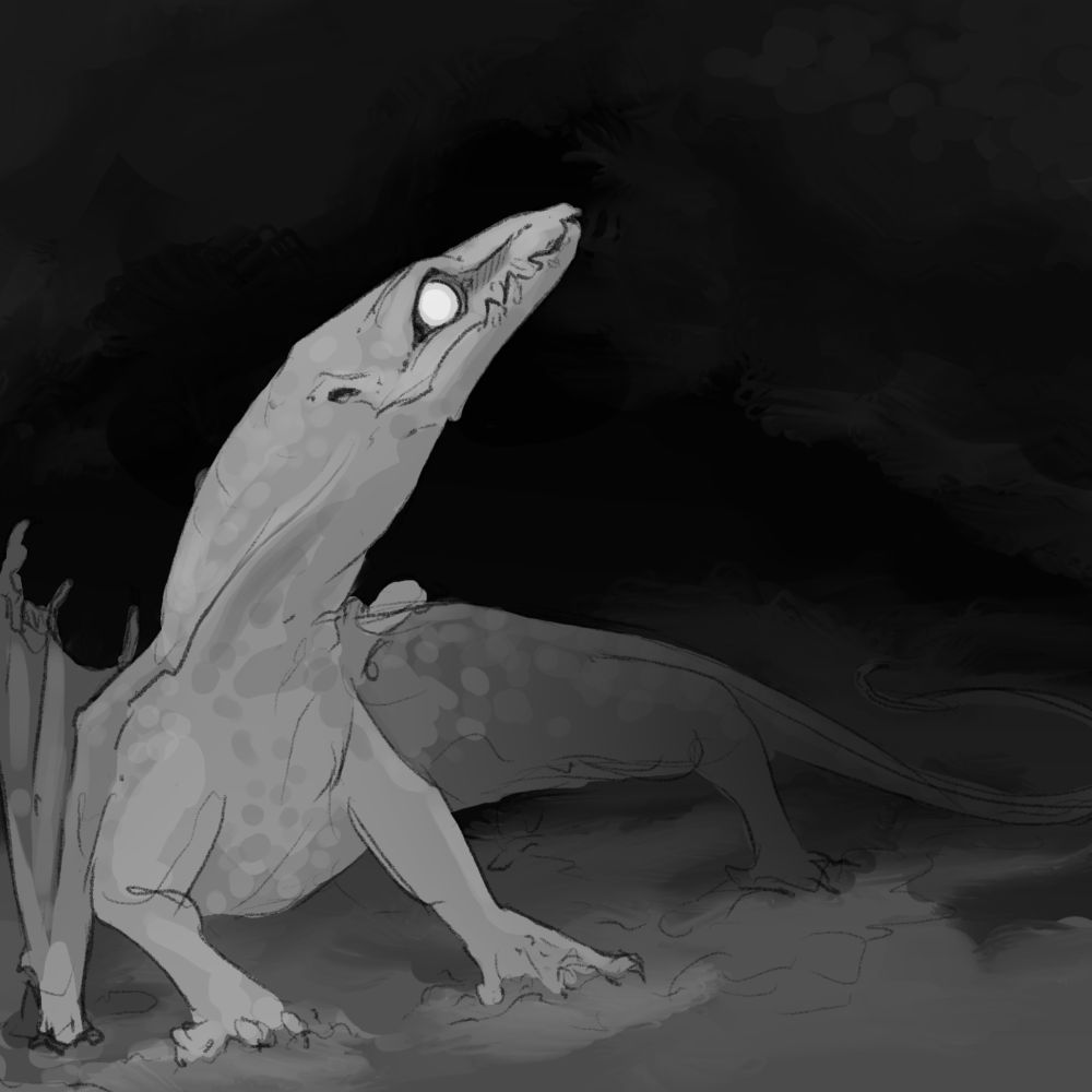 Trailcam sketch of a lindworm.
