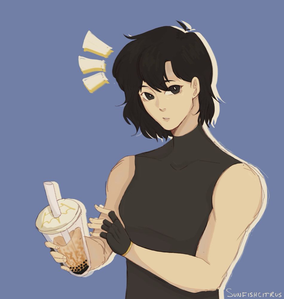 cassandra can holding a drink of bubble tea