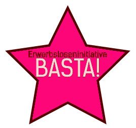 Logo von Basta: ein pinkfarbener fünfzackiger Stern mit der Schrift innen: "Erwerbsloseninitiative BASTA!"