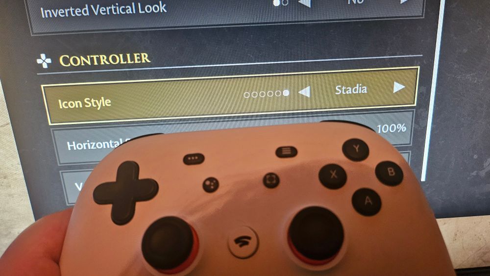 Forgotten city settings settings. One of the icon styles is the sysdia controller. I'm holding a stadia controller in front of this option