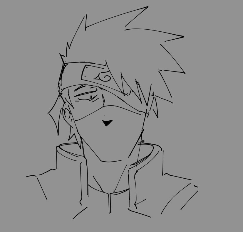 A messy headshot drawing/doodle of Kakashi Hatake