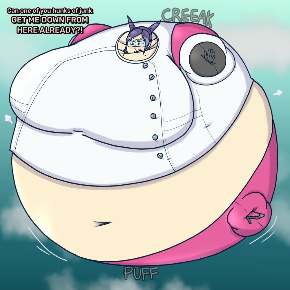 A drawing of Aura Blackquill from Phoenix Wright: Ace Attorney - Dual Destinies, inflated like a big balloon. She looks down from the sky, an agitated look on her face.

A: "Can one of you hunks of junk GET ME DOWN FROM HERE ALREADY?!"