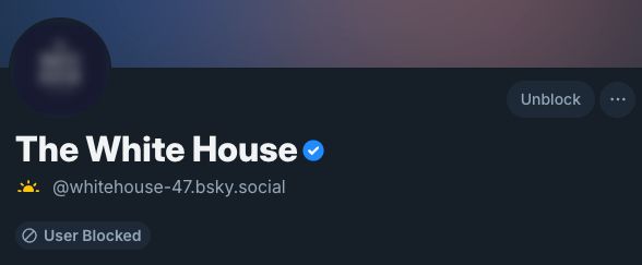 A screenshot showing the official white house account is blocked.