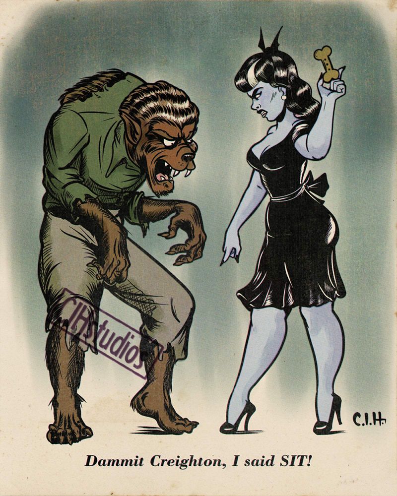 Spooky girl training a werewolf named Creighton.