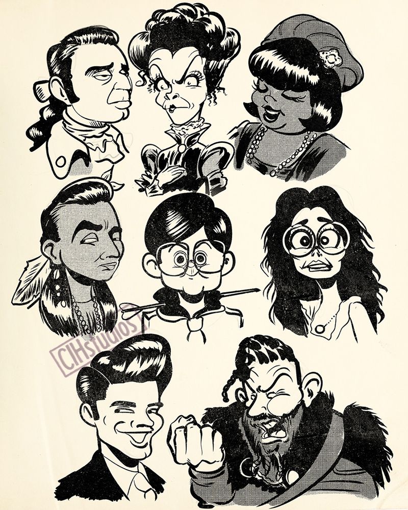 Caricatures of the deceased portion of the cast of Ghosts (US version)
