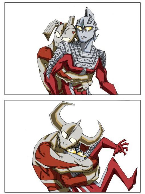 Ultraseven gets hugged by Mother of Ultra and Father of Ultra