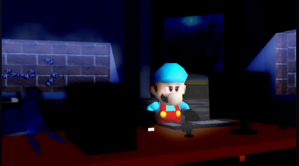 super at his computer desk late at night