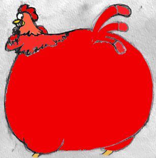 A digital drawing of the Big Red Chicken from Dora the Explorer showing off his massive rear end