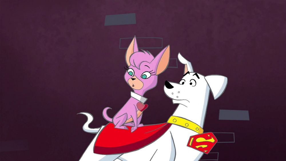 Screencapture of Krypto the Super and Mammoth Mutt together from the episode “Meet the Star Dogs”