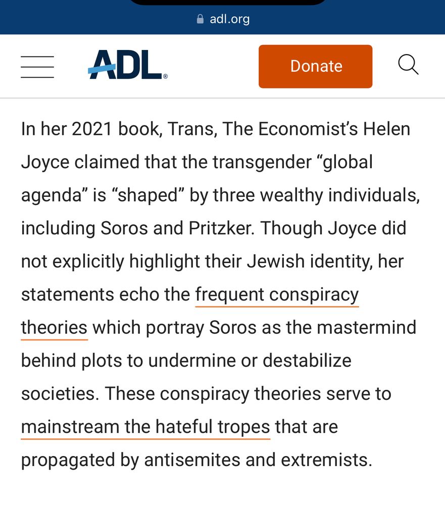 ADL. Donate In her 2021 book, Trans, The Economist's Helen Joyce claimed that the transgender 