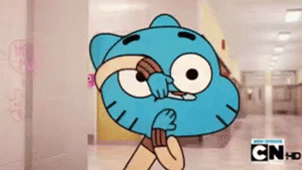 gumball from the amazing world of gumball is covering his face with his hand