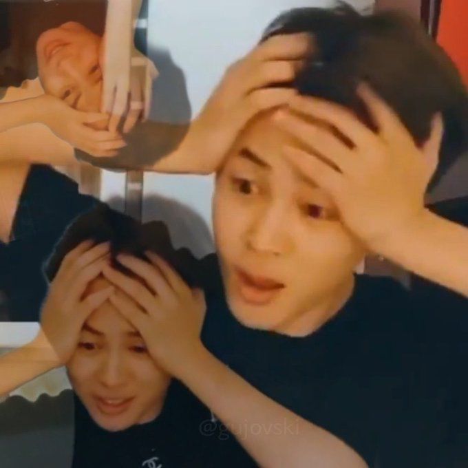 Jimin looking dazed and befuddled 