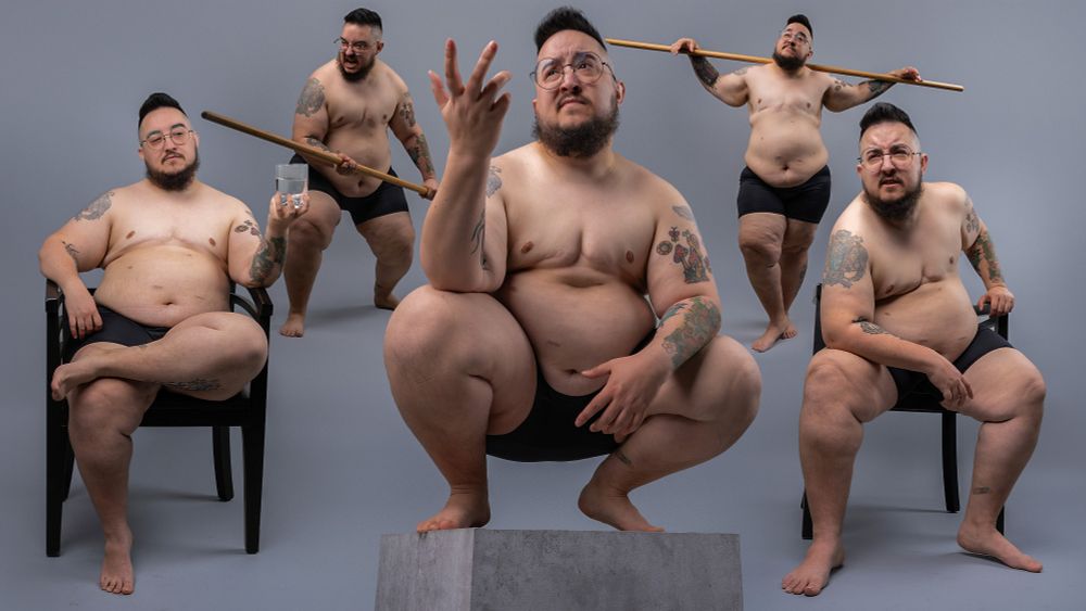 Multiple pose references of a man composted together. 