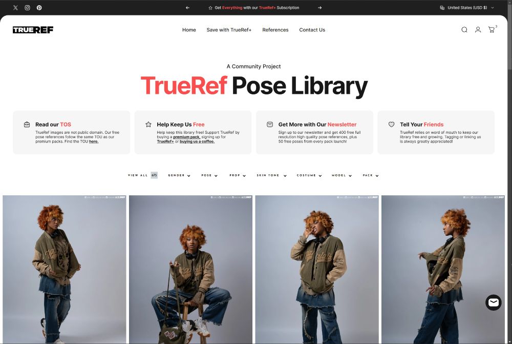 Screenshot of TrueRef.io Free Pose Libray