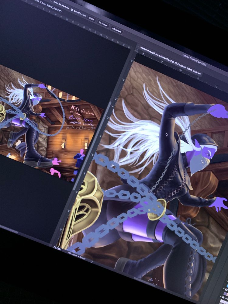 A warrior elf jumping through a tavern window