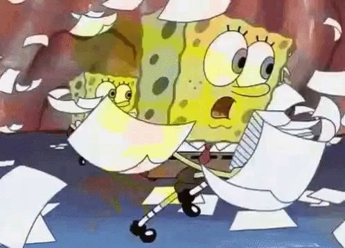 two cartoon characters , spongebob and patrick , are holding papers in their hands .