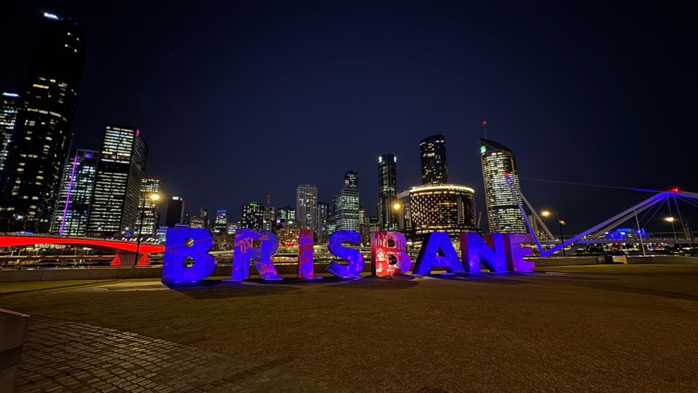 Brisbane cityscape with the Brisbane sign in the foreground