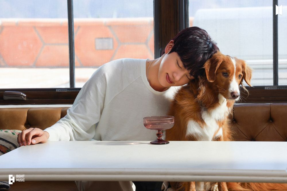 Seokjin and Tango at a diner