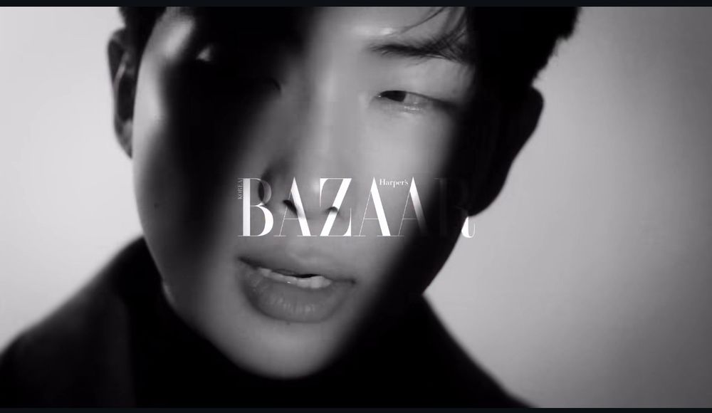 Namjoon black and white cover for Bazaar’s reel