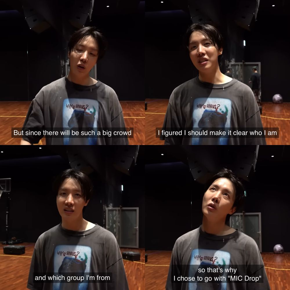 A grid of Hobi talking about introducing himself and making sure to make it clear who he is and which group he’s from