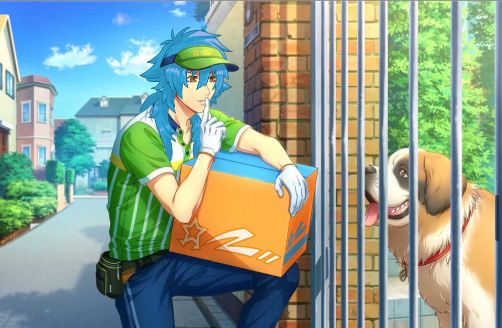 Original image is a SR tier card of Otoya Ittoki, from the now-service-ended mobile game, Uta no Prince-sama Shining Live. From the Delivery Man set. Drawn over slightly to represent Aoba Seragaki