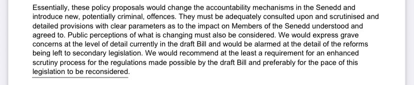 Image is a screen grab from the submission referred to which states that Transparency International UK haS concerns at the level of detail currently in the draft Bill and at the detail of the reforms being left to secondary legislation. We would recommend at the least a requirement for an enhanced scrutiny process for the regulations made possible by the draft Bill and preferably for the pace of this legislation to be reconsidered.