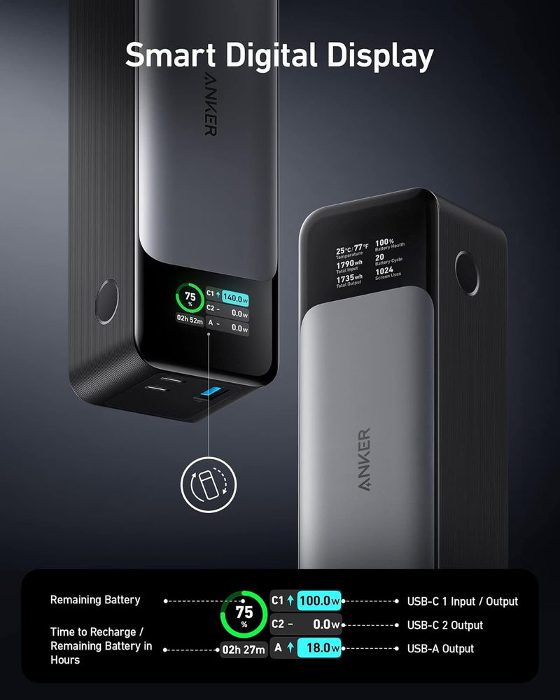 Featuring a 24,000mAh capacity and 140W max fast charging, keep your devices powered during long trips or heavy use with the Anker 737 Power Bank.