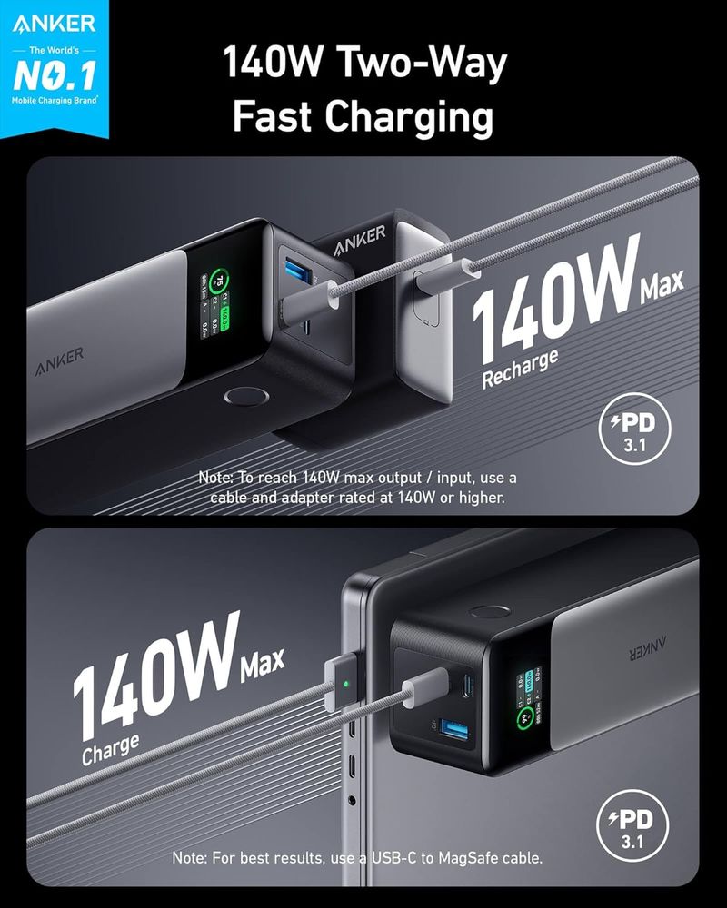 Featuring a 24,000mAh capacity and 140W max fast charging, keep your devices powered during long trips or heavy use with the Anker 737 Power Bank.