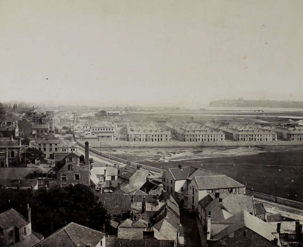 Image showing a view across Cardiff, featuring Westgate Street, Temperance Town, the Central Station and Penarth head in the background.
