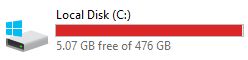 A picture of my poor C: Drive SSD with 5.07GB free of 476GB