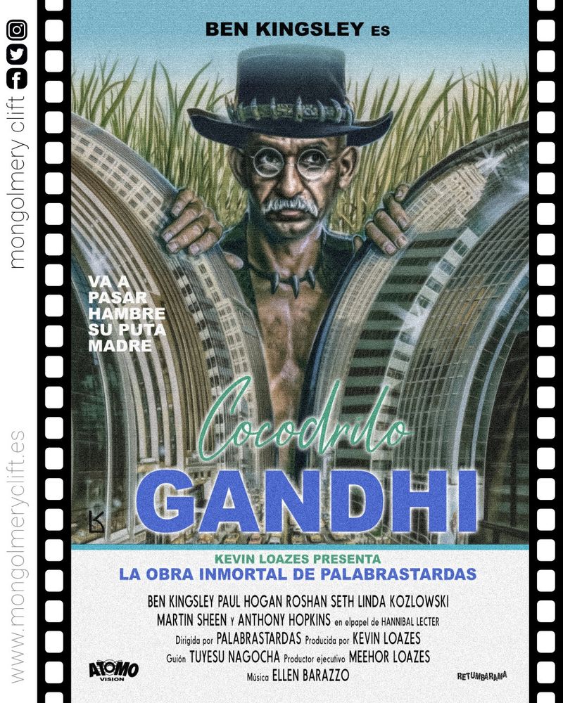 Entre que unos días está en huelga de hambre, y que cuando puede comer solo hay arroz basmati, al Mahatma Gandhi (Ben Kingsley) se le inflan un poco las pelotas y se larga a meditar a Australia.
Nada más llegar a Melbourne, en el mismo bar del aeropuerto, Gandhi conoce a Mick Dundee (Paul Hogan), un rudo cazador de cocodrilos que empieza a estar bastante harto de la ajetreada vida en la jungla y que necesita relajar un poco.
Y ante dos copas de aguardiente, sobre el manchado mostrador, deciden hacer un "Tú a Londres y yo a California" e intercambian sus ropajes y sus vidas.
