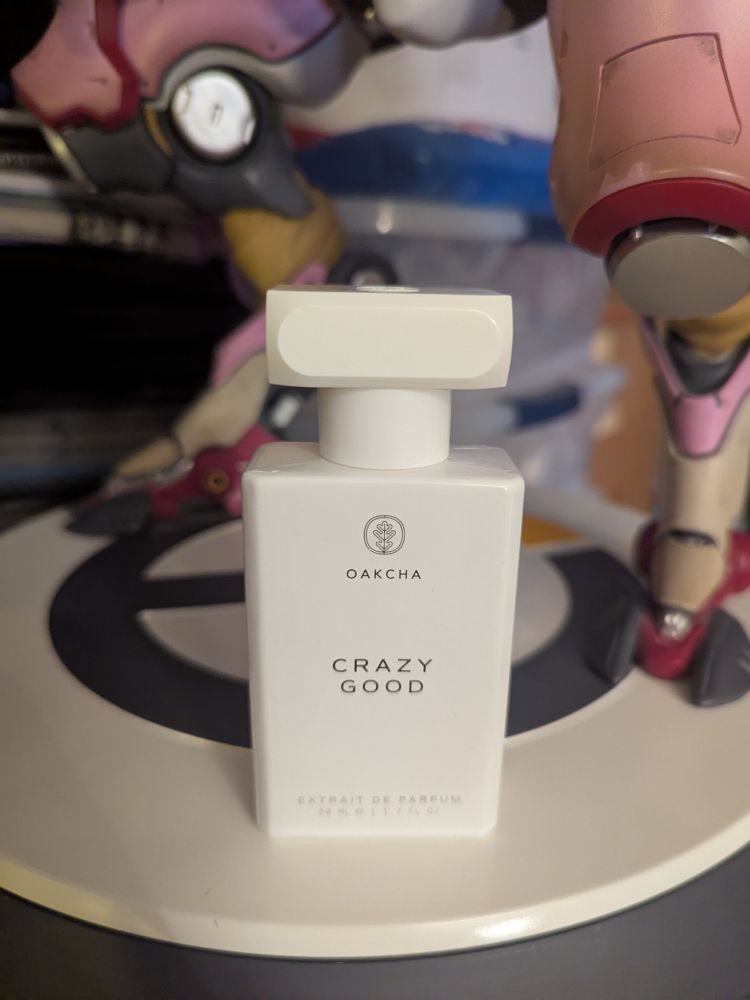 Photo of Oakcha's Crazy Good perfume in a white bottle