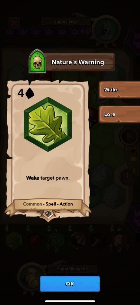 Details of the Nature's Warning card.  Wakes a target pawn.