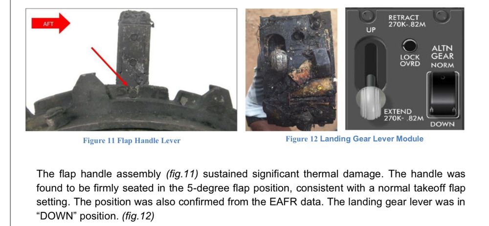 Photos and text from p.10 of the report : « The landing gear lever was in “DOWN” position ». 