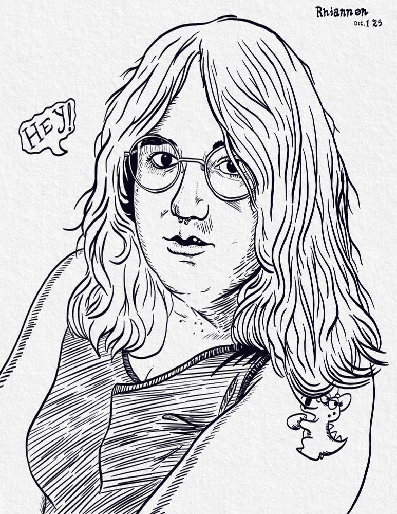 A black ink on white paper drawing of myself 