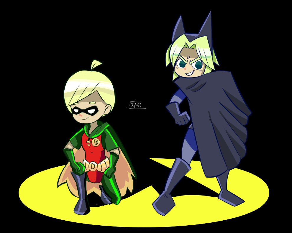 Dudley (As, Tim Drake Robin on the left) and Erick (As Batman, right).