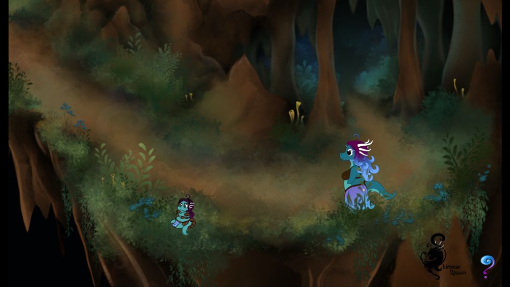 Shimmer standing in front of a game entrance 