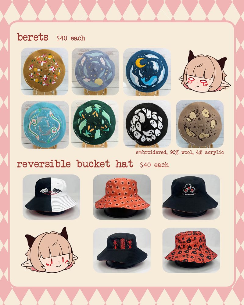 Sugar Cubed Studios Anime Expo Catalog - Hatwear. Berets and Bucket hats.